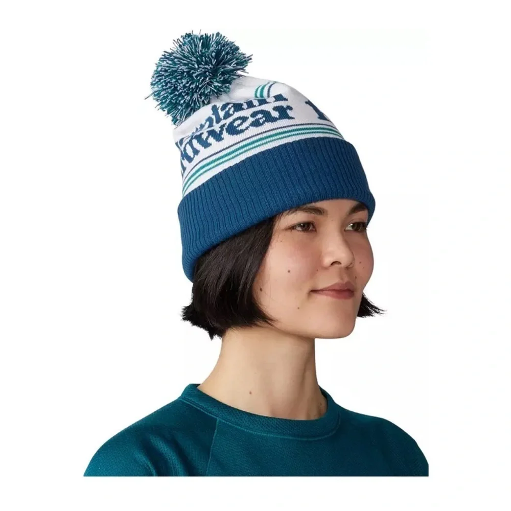 Mountain Hardwear Women's ApresPro Beanie Dark Caspian Blue Teal White Hat NWT